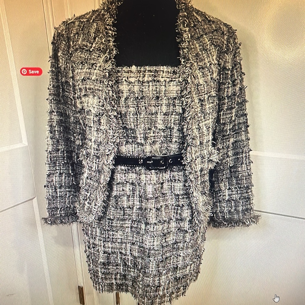 Worth Blazer Skirt 2 piece Set Blk Tweed Lined Size 8 Vintage Perfect Condition